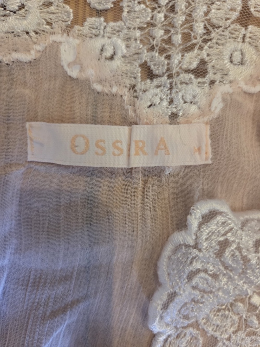 Ossira Sheer Lace-Trim Pink Blouse with Scalloped Hem - Picture 3 of 5